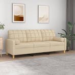 vidaXL Driezitsbank met sierkussens 180 cm stof crèmekleurig, Verzenden, Nieuw
