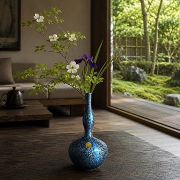 Vaas - Koper - Japan - Blauwe vaas met gespikkelde afwerking