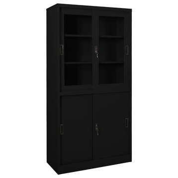 vidaXL Kantoorkast met schuifdeuren 90x40x180 cm staal zwart, Verzenden