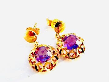 Oorbellen - 18 karaat Geel goud - 2.34ct. tw. Amethist, Nieuw