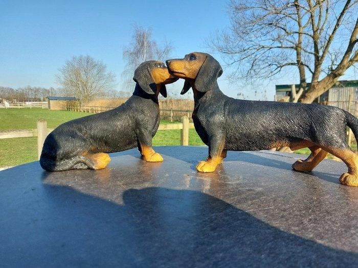 Statue, tuin beeld van een teckel - 20 cm - polyrésine, Antiquités & Art, Art | Objets design