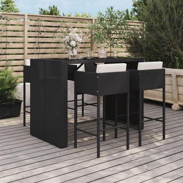 vidaXL 5-delige Tuinbarset met kussens poly rattan zwart, Verzenden, Nieuw