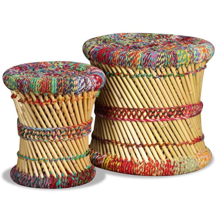 vidaXL Krukken met chindi details 2 st bamboe meerkleurig, Huis en Inrichting, Stoelen, Nieuw, Verzenden