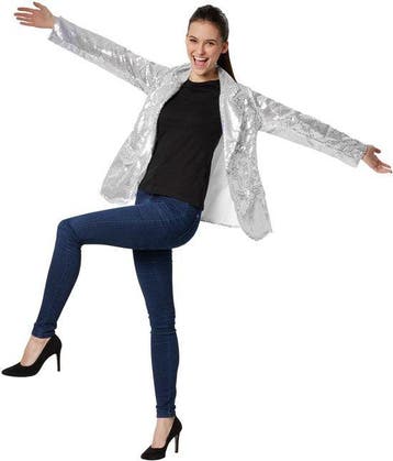 2dekans | Dressforfun Paillettenjas dames zilver XL -, Ophalen of Verzenden, Nieuw