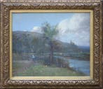 René Billotte 1846-1915. - Paysage bord de rivière., Antiek en Kunst, Kunst | Schilderijen | Klassiek