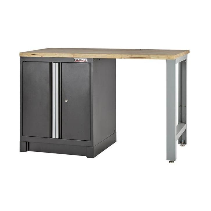 Heavy Duty werkbank met hardhouten werkblad, grijs pootstel, Doe-het-zelf en Bouw, Werkbanken, Ophalen of Verzenden