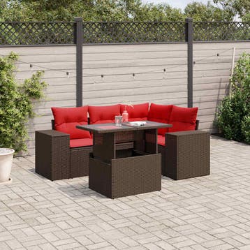 vidaXL 5-delige tuinbankset met kussens, bruin polyrotan, Verzenden