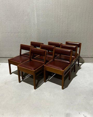 Stoel - Eik - Set van acht vintage eetkamerstoelen
