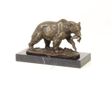 sculptuur, Powerful Bronze Sculpture of a Grizzly Bear –