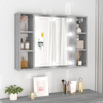 vidaXL Spiegelkast met LED-verlichting 76x15x55 cm grijs, Verzenden, Nieuw