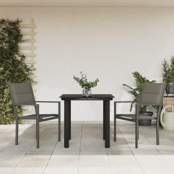 vidaXL 3-delige Tuinset textileen en staal zwart, Verzenden, Nieuw, Tuinset