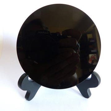 Prachtige Mexicaanse zwarte obsidiaanspiegel - 10 cm- 218 g