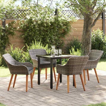 vidaXL Tuin Eettafel Set 5 st Grijs poly rattan, Verzenden, Nieuw