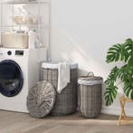 vidaXL Wasmand met deksel 2 pcs Kubu grijs Kubu Rattan, Verzenden, Nieuw