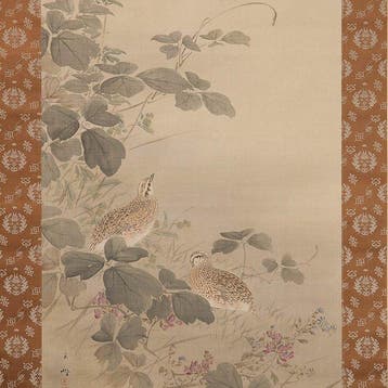 Très belle peinture de sumi-e intitulée « Cailles dans