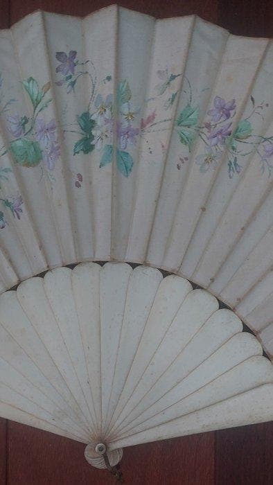 Éventail - éventail pliant - os, satin - Éventail ancien, Antiquités & Art, Antiquités | Autres Antiquités