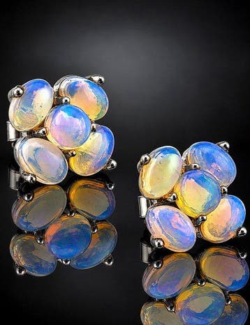 Boucles doreilles à clous en opale - argent sterling 925 -