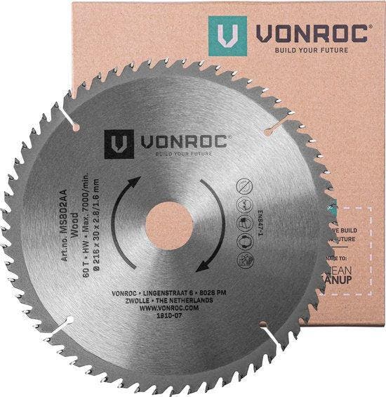 2dekans | VONROC Zaagblad – Ø216MM – 60 tanden – voor hout –, Doe-het-zelf en Bouw, Gereedschap | Zaagmachines, Ophalen of Verzenden