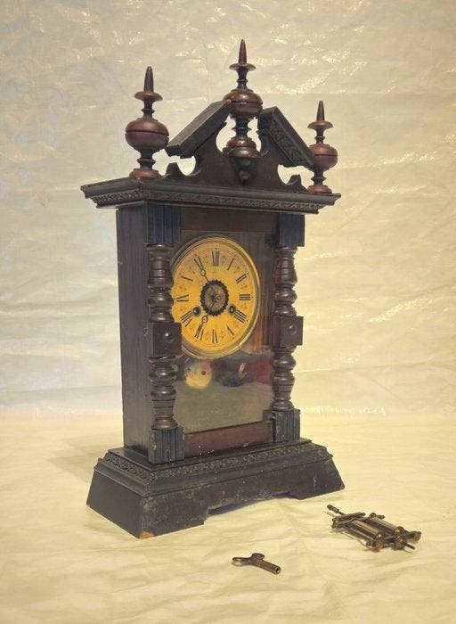 Bureauklok - Junghans - Hout, Messing, Glas - 1900-1910, Antiek en Kunst, Antiek | Klokken