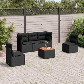 vidaXL 6-delige Loungeset met kussens poly rattan zwart, Verzenden, Nieuw, Loungeset