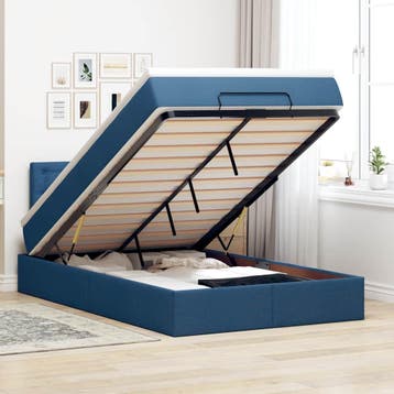 vidaXL Bed poef met matras en LEDs 120x190 cm stof blauw, Verzenden