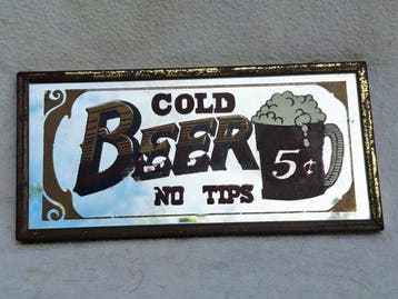 Cold Beer 5 ct , no tips - Reclamebord - Glas en metaal, Antiek en Kunst