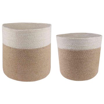 vidaXL Plantenpot Set 2 st Natuurlijk en Wit Ø 28 x 28 cm, Verzenden