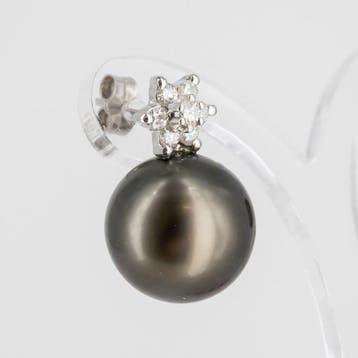 Oorbellen - 18 karaat Witgoud Diamant (Natuurlijk) - Parel