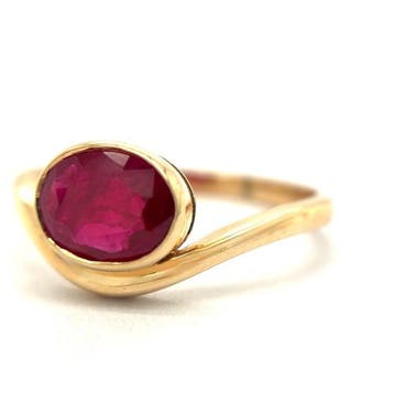 Ring - 14 karaat Geel goud - 1.22ct. tw. Robijn, Nieuw