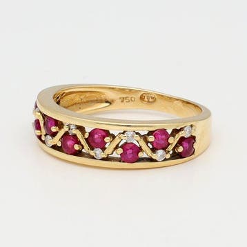 Bague - 18 carats Or jaune Diamant (Naturelle) - Robijn, Nieuw
