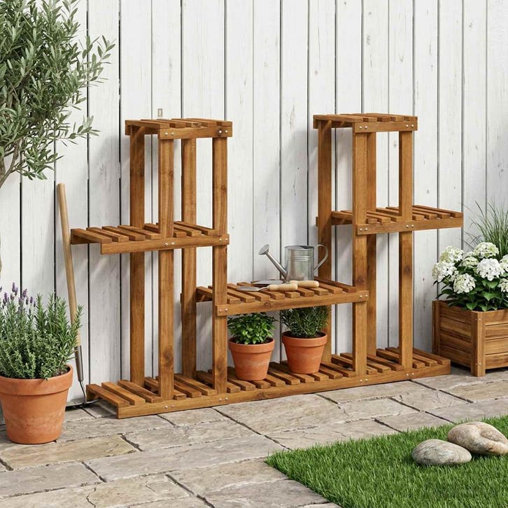 vidaXL Plantenstand Naturel 123 x 25 x 78,5 cm Massief, Jardin & Terrasse, Bacs à fleurs & Jardinières, Envoi