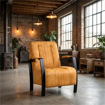 Leren fauteuil Glamour - Kenia Cognac (cognac), Ophalen of Verzenden