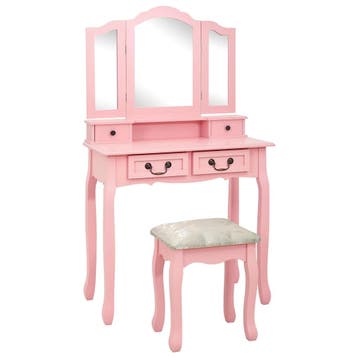 vidaXL Kaptafelset met kruk 80x69x141 cm paulowniahout roze, Verzenden