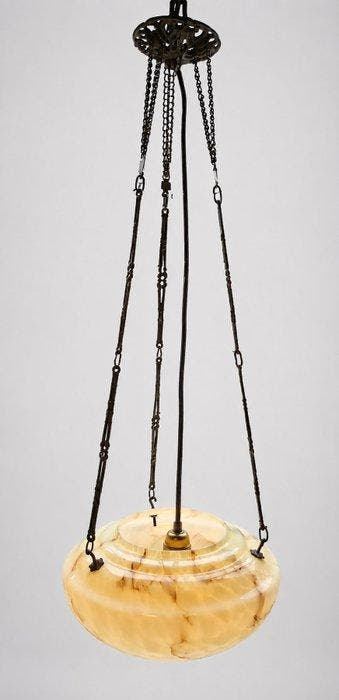 Hangende plafondlamp - Art Deco Franse glazen schaallamp -, Antiek en Kunst