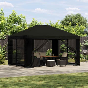 vidaXL Paviljoen met zijwanden 4 × 3 m Zwart Polyester en, Tuin en Terras, Verzenden, Nieuw