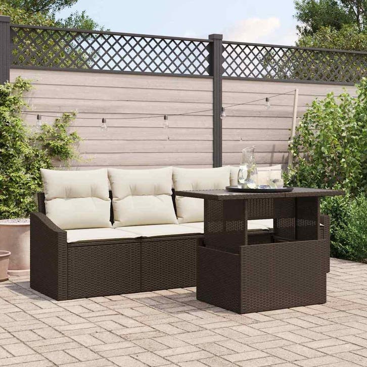 vidaXL Tuinbank Set met opslag 5 pcs Bruin Poly rattan, Jardin & Terrasse, Ensembles de jardin, Envoi