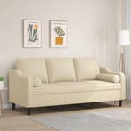 vidaXL Driezitsbank met sierkussens 180 cm stof crèmekleurig, Verzenden, Nieuw