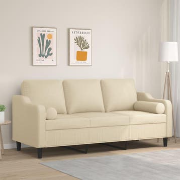 vidaXL Driezitsbank met sierkussens 180 cm stof crèmekleurig, Verzenden