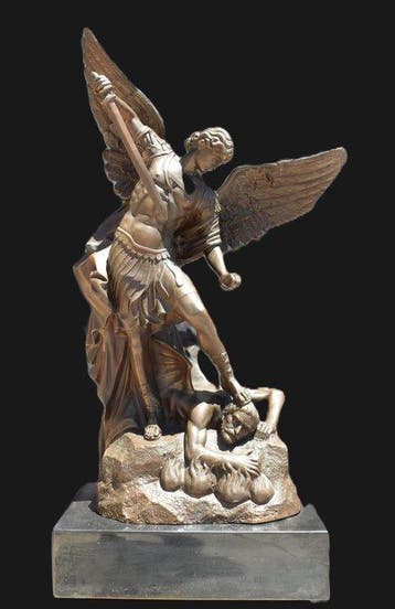 sculptuur, San Michele Arcangelo - 71 cm - Brons, Antiek en Kunst