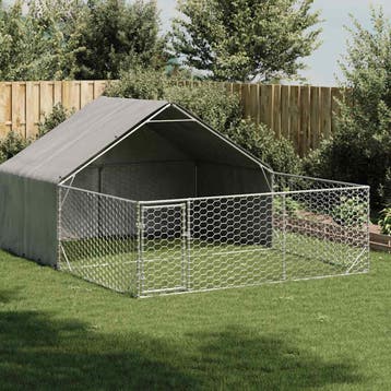 vidaXL Hondenkennel met ren 4x3x1,9 m gegalvaniseerd staal, Verzenden