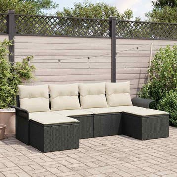 vidaXL Tuinbank Set 6 st Zwart poly rattan, Verzenden, Nieuw