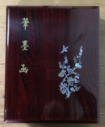 Mother-of-pearl inlaid brush and ink case with floral and