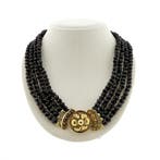 Antieke granaat kralencollier met gouden sierslot (Ketting), Gebruikt, Overige kleuren, Ophalen of Verzenden, Met edelsteen