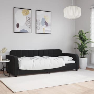 Canape-lit velours noir 80x200 - Retour client -41%, Verzenden, Nieuw