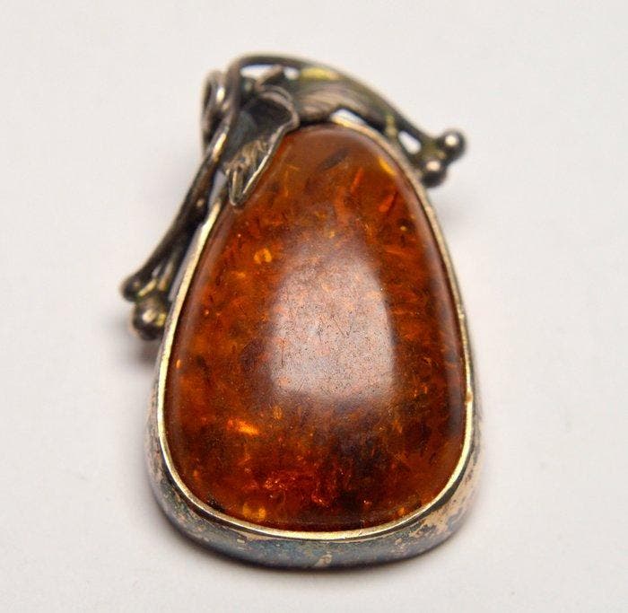 Barnsteen - 925 zilver - natuurlijke Baltische barnsteen -, Verzamelen, Mineralen en Fossielen