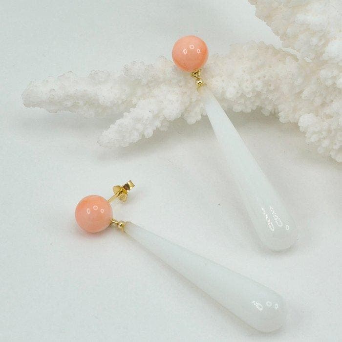 Koraal - Zilver, Verguld - Oorbellen - Corallo Rosa en Agata, Collections, Collections Animaux