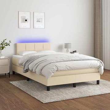 vidaXL Boxspring met matras en LED stof crèmekleurig 120x200, Verzenden