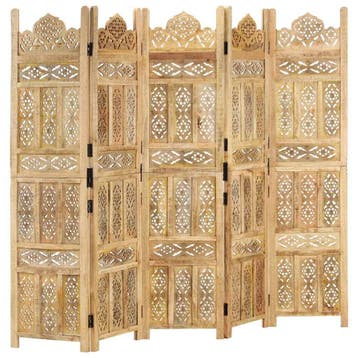 vidaXL Kamerscherm 5 panelen handgesneden 200x165 cm massief, Verzenden, Nieuw