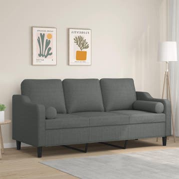 vidaXL Driezitsbank met sierkussens 180 cm stof donkergrijs, Verzenden, Nieuw
