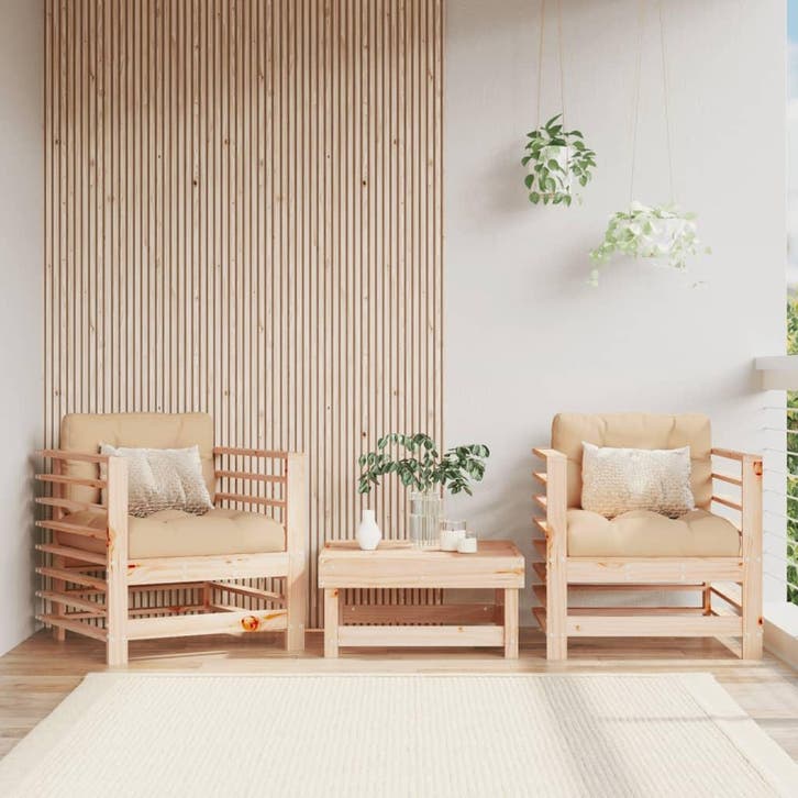 vidaXL Tuinstoelen 2 st met kussens massief grenenhout, Tuin en Terras, Tuinsets en Loungesets, Nieuw, Verzenden